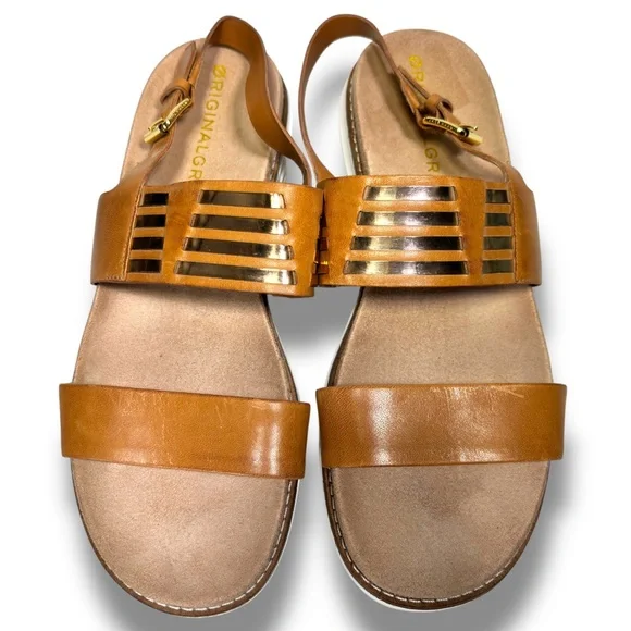 Cole Haan OriginalGrand Brown Gold Leather Slingback Sandals Size 8.5 - Picture 1 of 12
